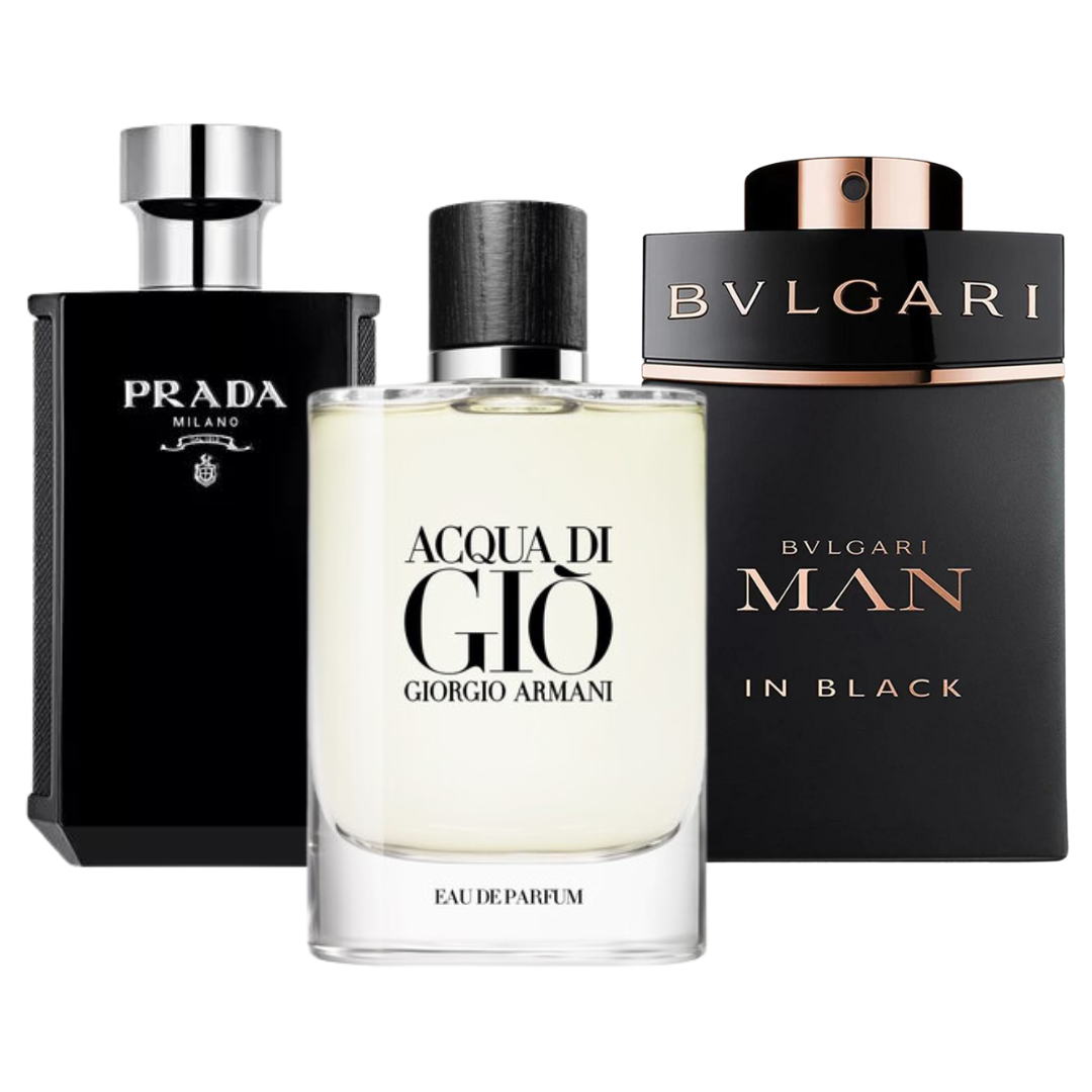 BVLGARI IN BLACK, GIORGIO ARMANI ACQUA DI GIO, L'HOMME PRADA INTENSE