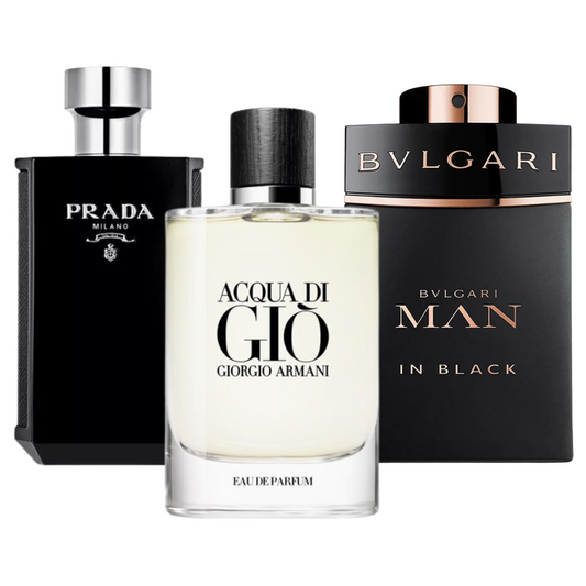 BVLGARI IN BLACK, GIORGIO ARMANI ACQUA DI GIO, L'HOMME PRADA INTENSE